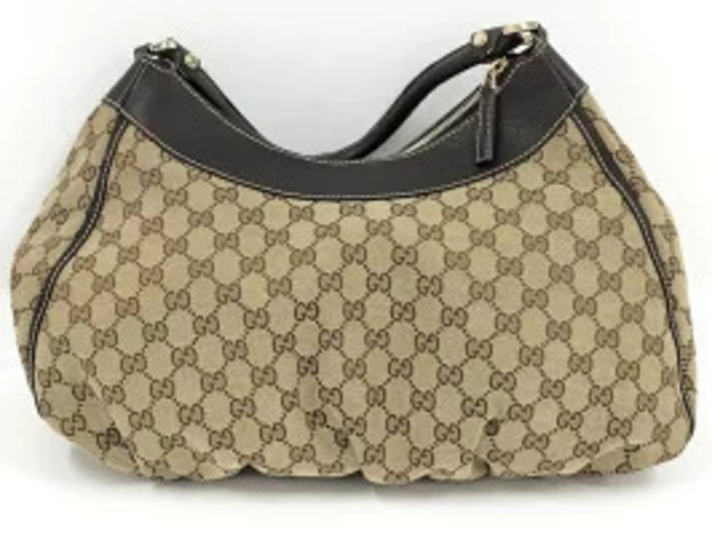 Gucci brown handbag GG leather beige canvas dark